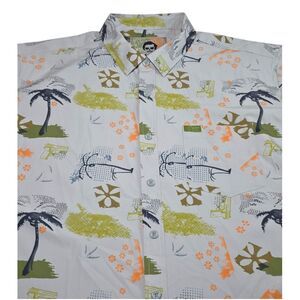 Retro Rifle Escobar Gun Tropical Narcos AOP Button Down Shirt Mens 2XL Bold Rare